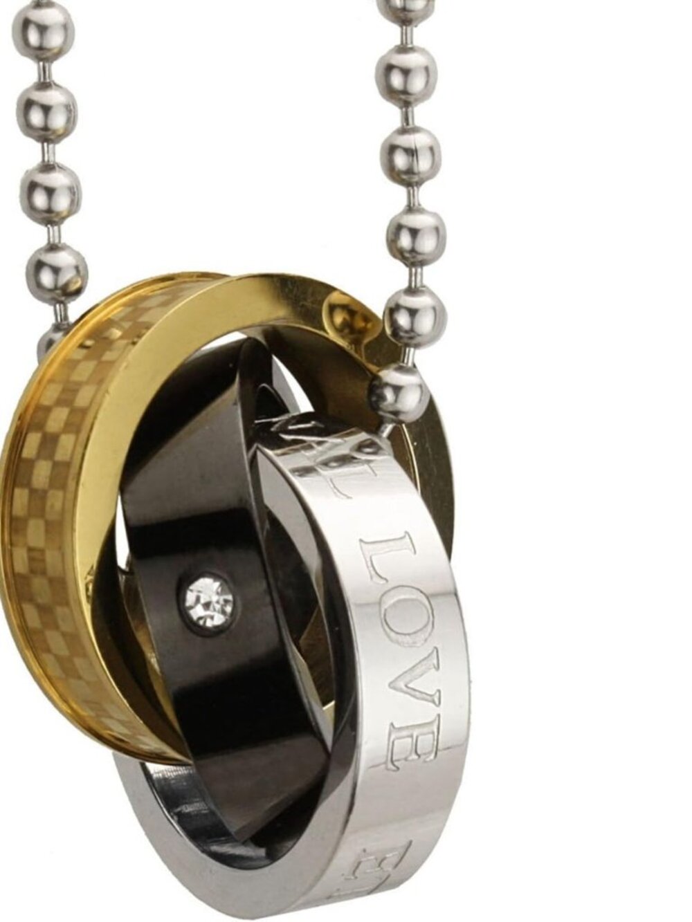 Eternal Love Triple Interlocking Rings Necklace - Stainless Steel Black Pendant